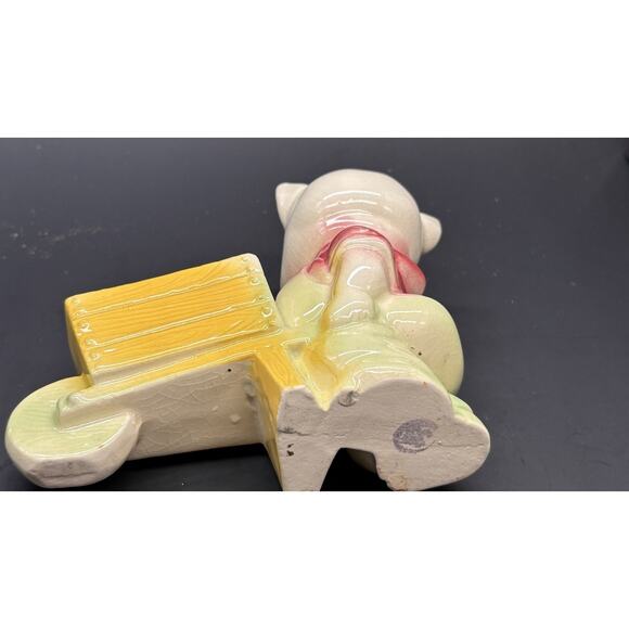 Vintage 1950s Shawnee Pottery Pig Planter, "Smiley Porky Pig" w/Wheelbarrow - Picture 11 of 15